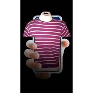 80s Vintage Cashmere Nancy Heller Womens Striped Shirt Top Purple &‎ White M